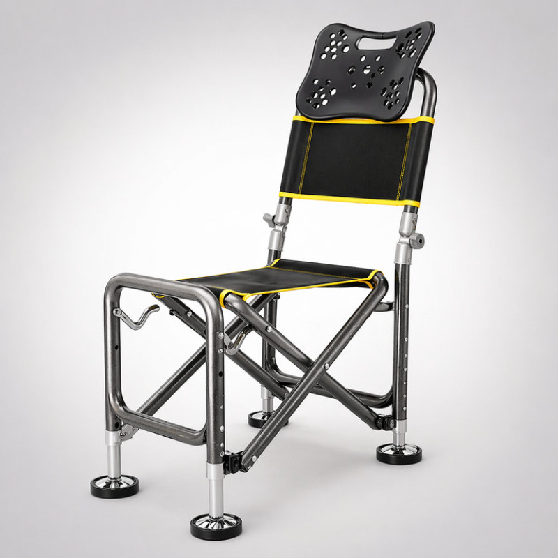 Складной телескопический стул ven-1252 до 150 кг для рыбалки черный с желтым