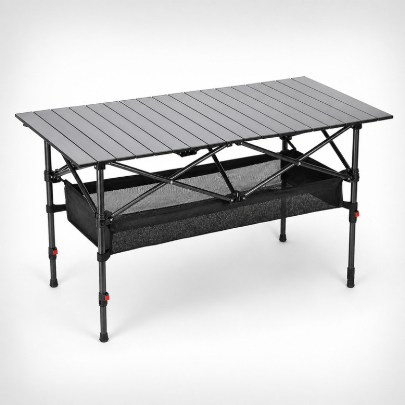 Складаний туристичний стіл Lesko S5421 120×55 см з кишенями та регулюванням висоти