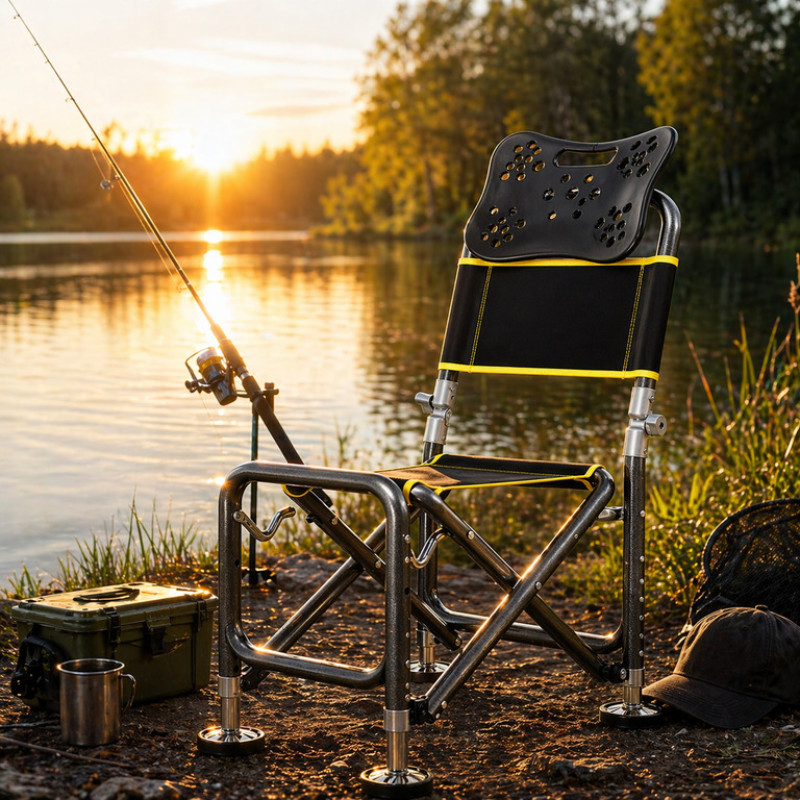 Складной телескопический стул ven-1252 до 150 кг для рыбалки черный с желтым