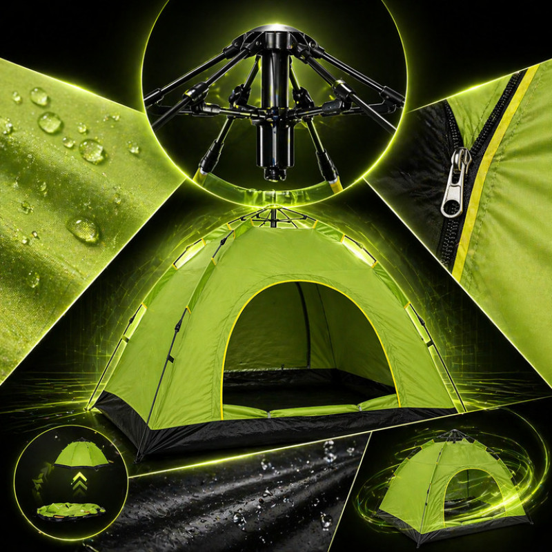 Палатка автоматическая 4-местная 2×2 м туристическая зелёная