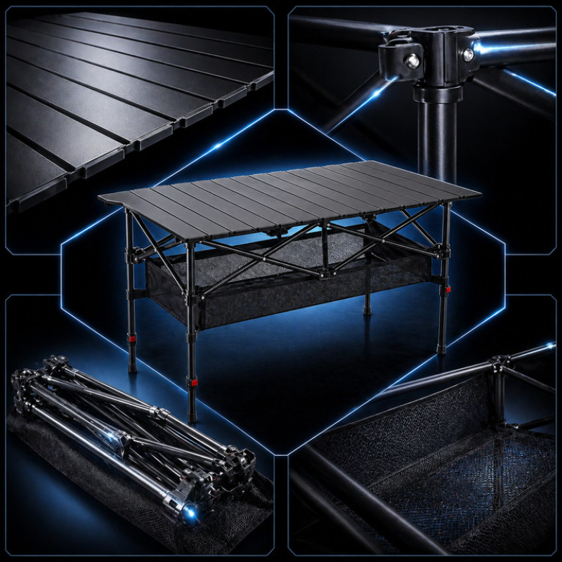 Складаний туристичний стіл Lesko S5421 120×55 см з кишенями та регулюванням висоти