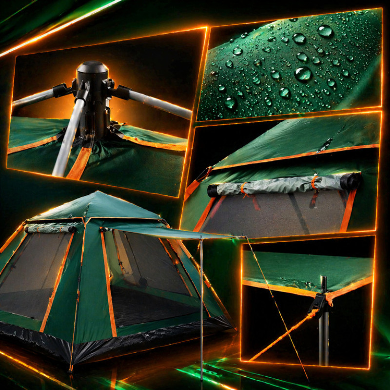 Палатка туристическая 210×210×145 см 2–4 местная темно-зеленая