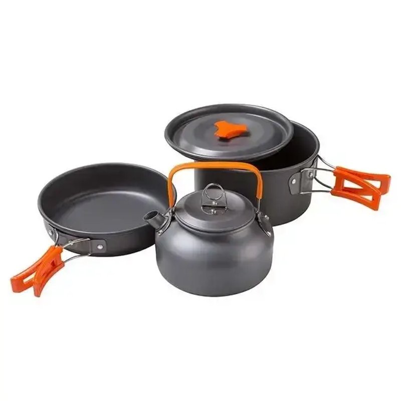 Набор складной туристической посуды DS-308 на 2 персоны, 3 предмета, алюминий