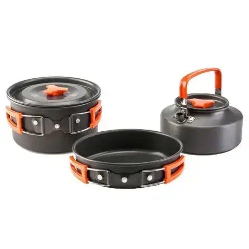 Набор складной туристической посуды DS-308 на 2 персоны, 3 предмета, алюминий