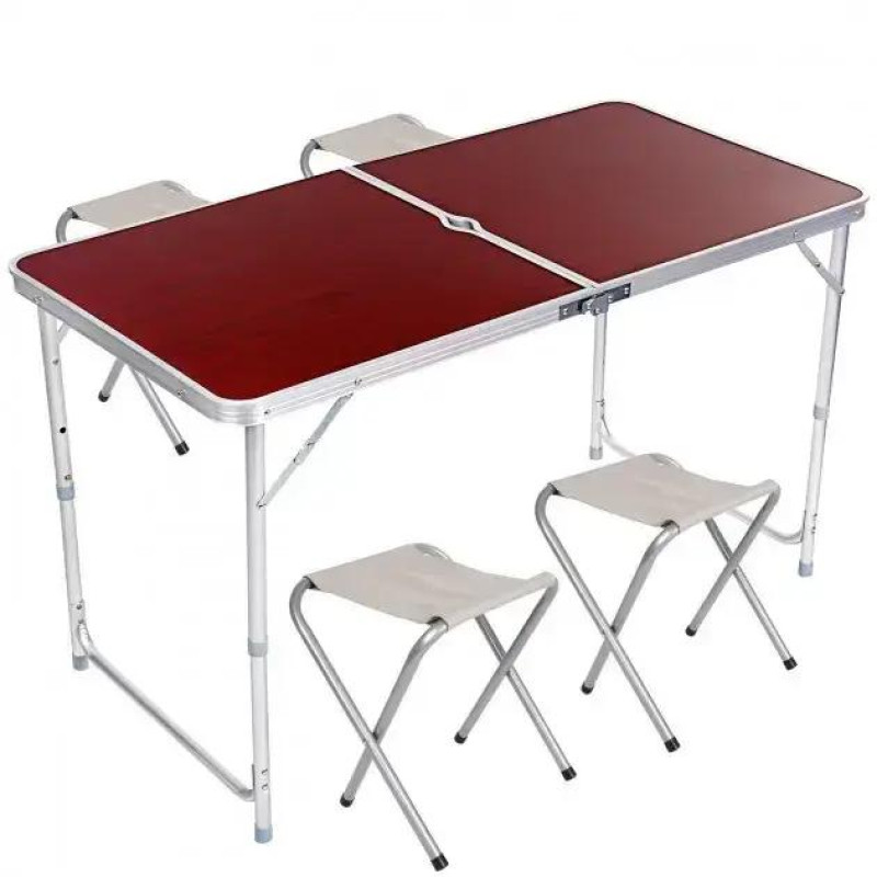 Складаний туристичний стіл з 4 стільцями Folding Table 120×60×70 см, коричневий