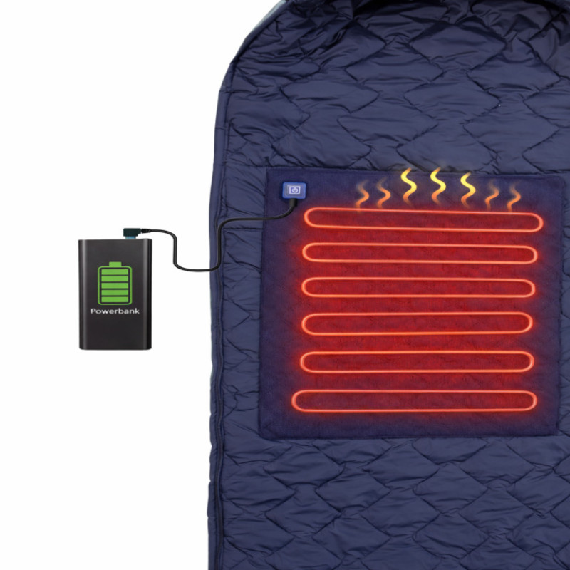 Зимний спальный мешок с подогревом USB 215×65 см, теплый спальник-одеяло до -30°C (оливковый)