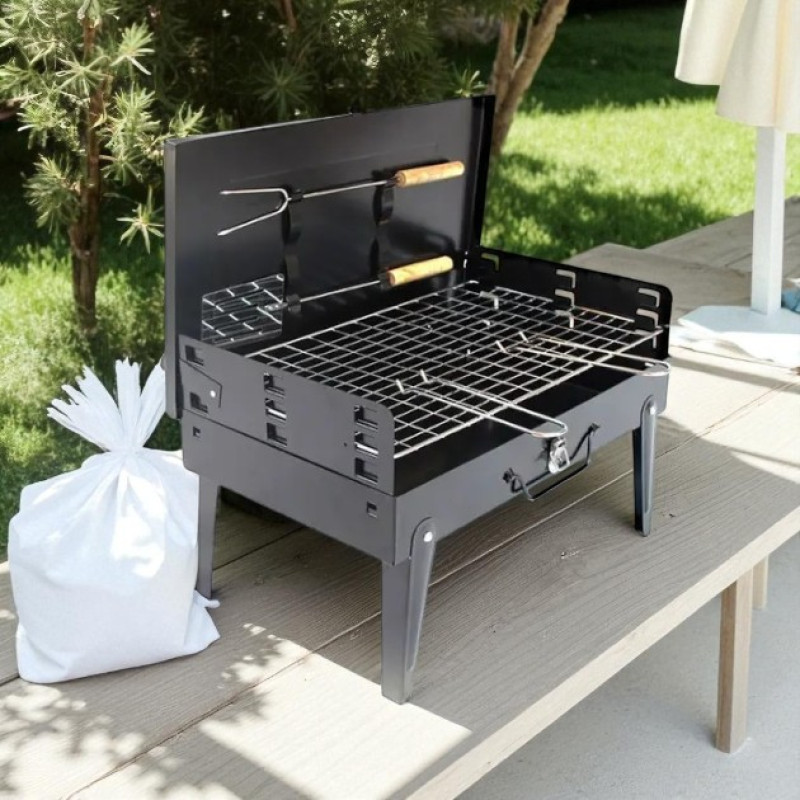 Складной мангал для барбекю Supretto CA-07, чемодан переносной, компактный, черный