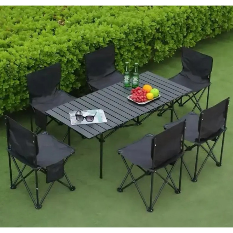 Складной туристический стол 95×55 см + 6 стульев – набор для пикника и кемпинга