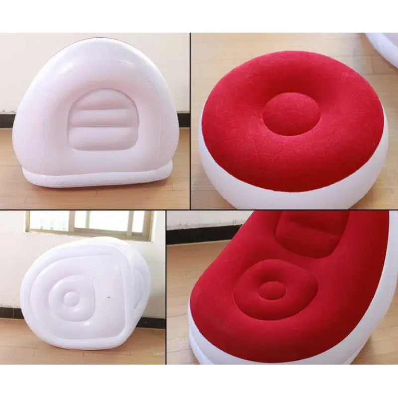 Надувне крісло-ліжко 2 в 1 з пуфом для ніг A-Sofa до 150 кг, біле з червоним