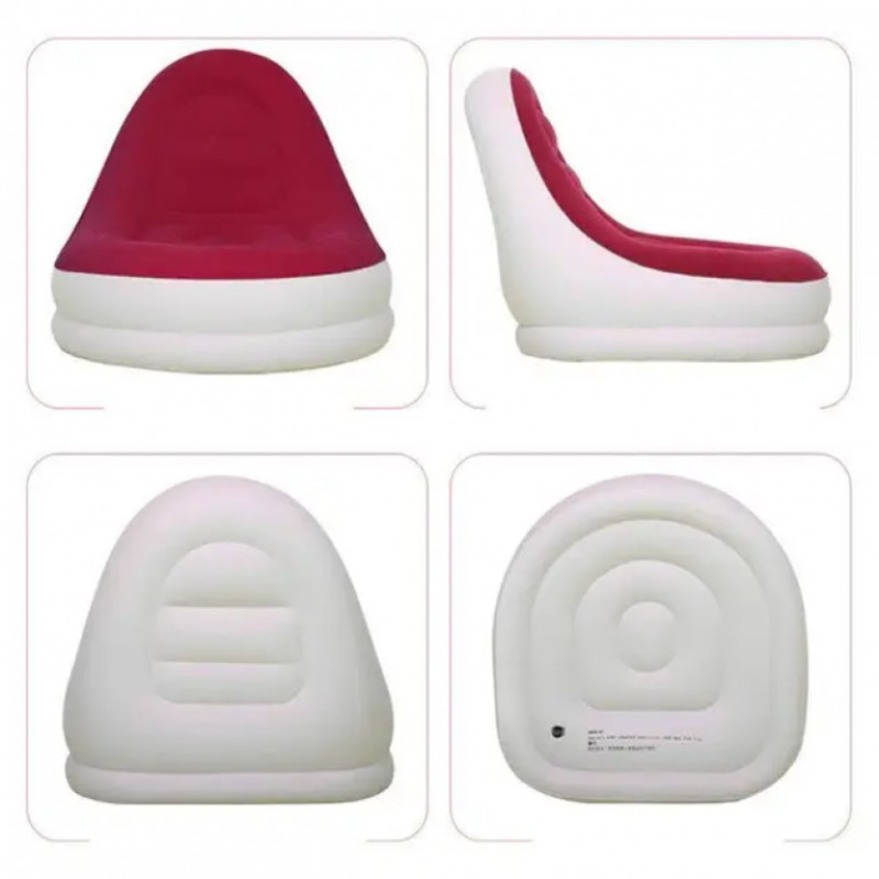 Надувне крісло-ліжко 2 в 1 з пуфом для ніг A-Sofa до 150 кг, біле з червоним