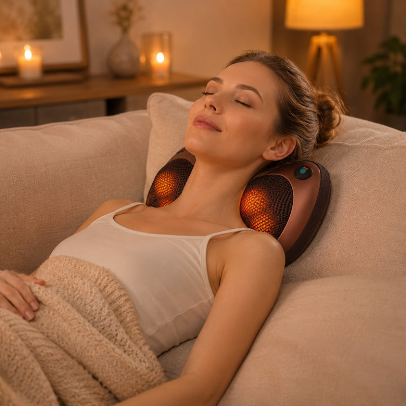 Массажная подушка Massage pillow CHM-8028 с 8 роликами для дома и авто, питание от сети и прикуривателя