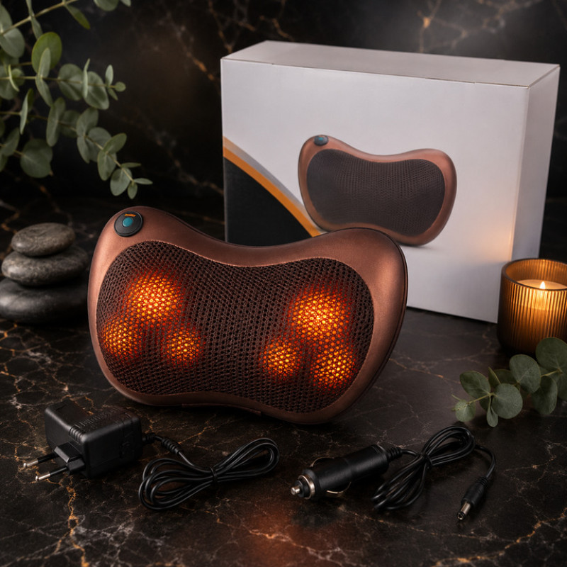 Массажная подушка Massage pillow CHM-8028 с 8 роликами для дома и авто, питание от сети и прикуривателя