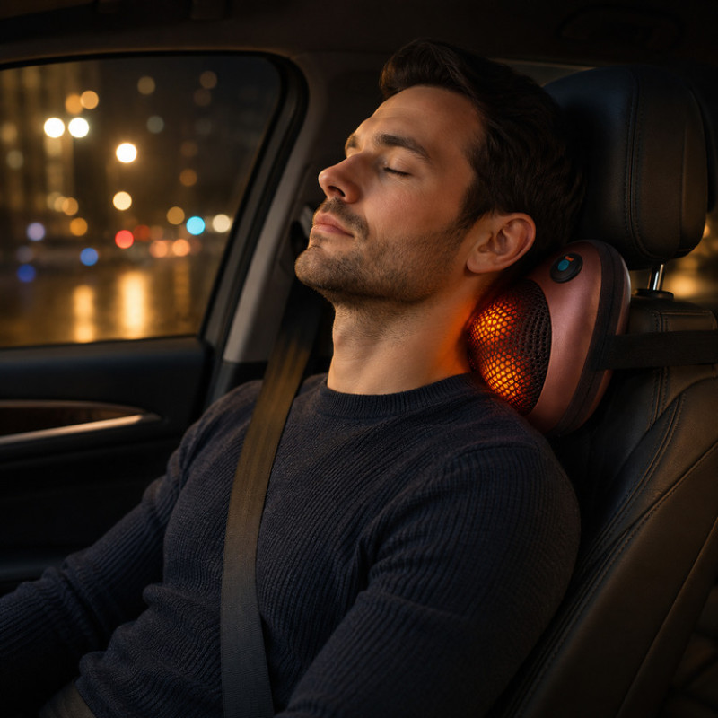 Массажная подушка Massage pillow CHM-8028 с 8 роликами для дома и авто, питание от сети и прикуривателя