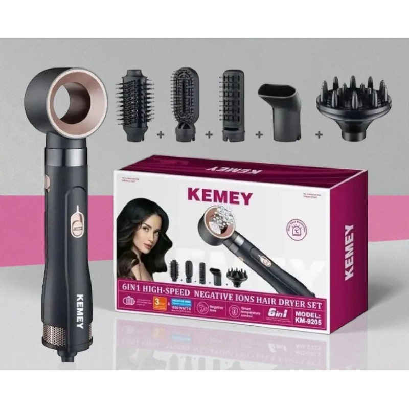 Фен для волос KEMEY 6в1 CFJ-KM-9205 с насадками