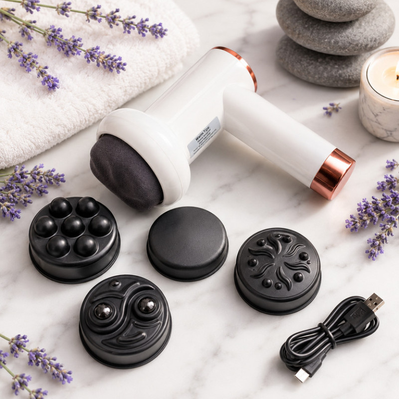 Антицеллюлитный массажер Deep Rolling Massager, 6 скоростей, 4 насадки, аккумуляторный, белый