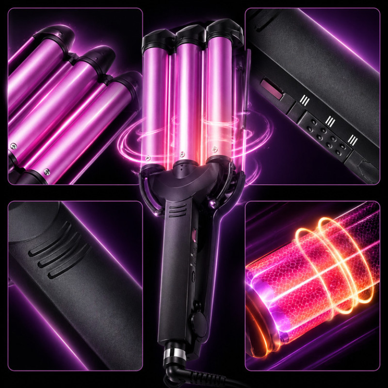 Тройная плойка для волос Kemei KM-2022 керамическая для волн и локонов