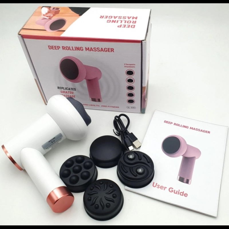 Антицелюлітний масажер Deep Rolling Massager, 6 режимів, 4 насадки, акумуляторний, білий