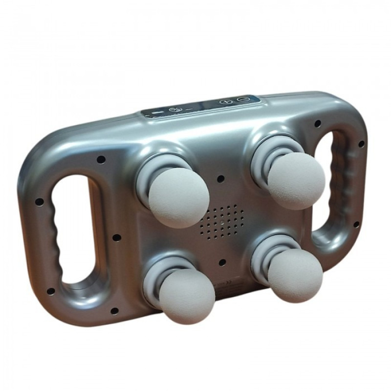 Перкуссионный электрический массажёр для спины и шеи с 4 насадками и регулировкой интенсивности