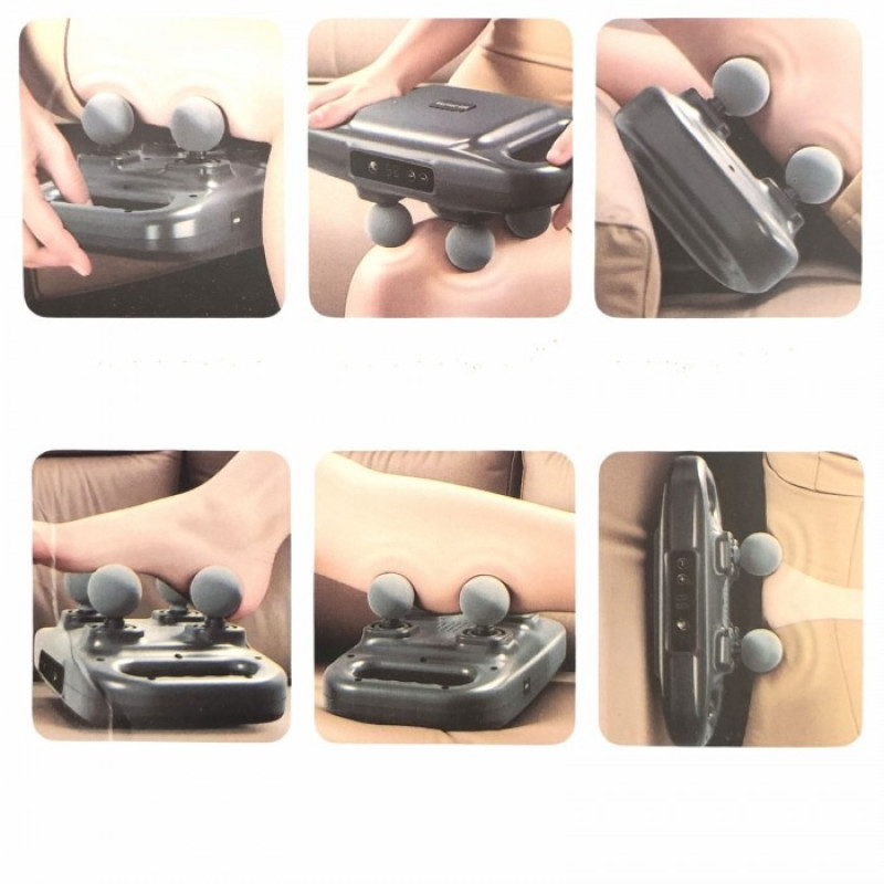 Перкуссионный электрический массажёр для спины и шеи с 4 насадками и регулировкой интенсивности