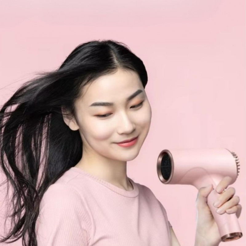 Фен для сушки волос WNK-2027 портативный, с аккумулятором и USB зарядкой, розовый