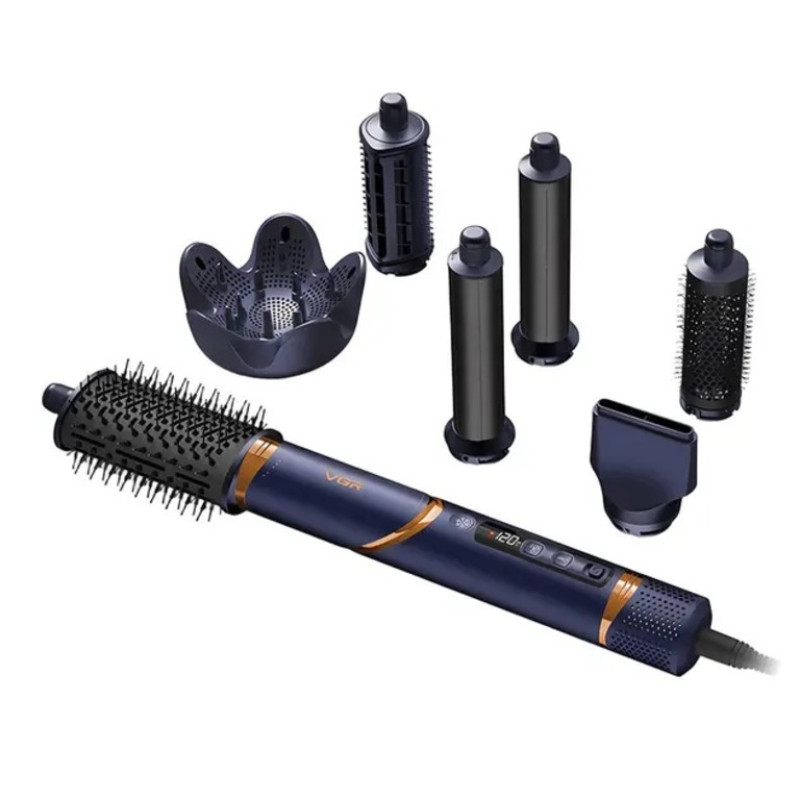 Фен-стайлер VGR V-477 с ионизацией, темно-синий, 7в1, 1400 Вт