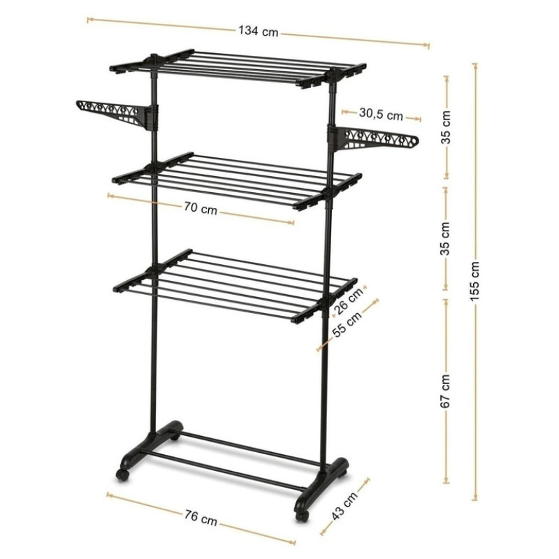 Напольная сушилка для белья 3-х уровневая на колёсах складная металлическая