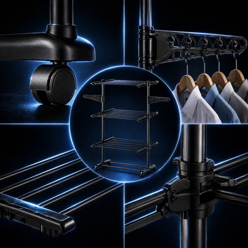 Напольная сушилка для белья 3-х уровневая на колёсах складная металлическая