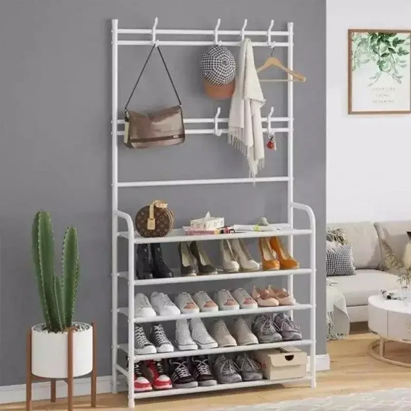 Універсальний вішак New Simple Floor Clothes Rack, 60×30×151 см, білий, з 4 полицями для взуття та одягу