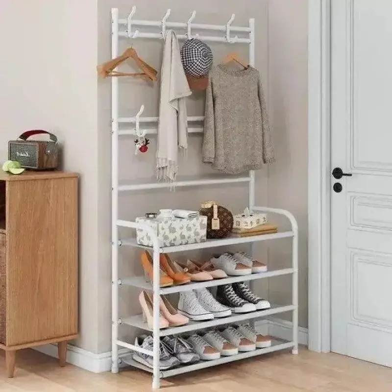 Універсальний вішак New Simple Floor Clothes Rack, 60×30×151 см, білий, з 4 полицями для взуття та одягу
