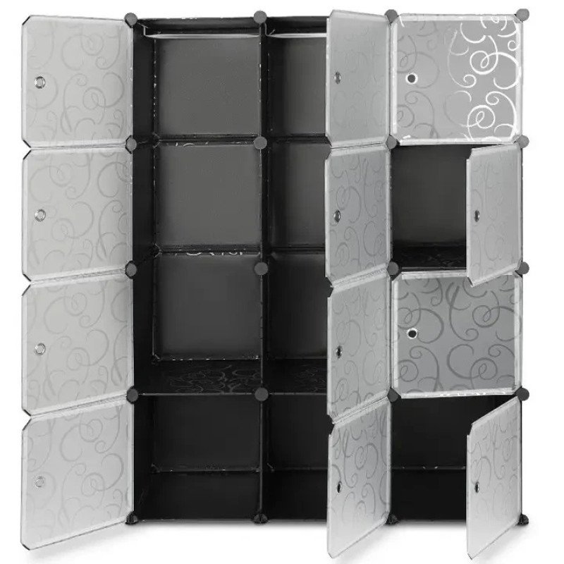 Складной пластиковый шкаф Storage Cube Cabinet МР 312-62, 110×37×146 см, 3 секции, чёрный, с дверцами