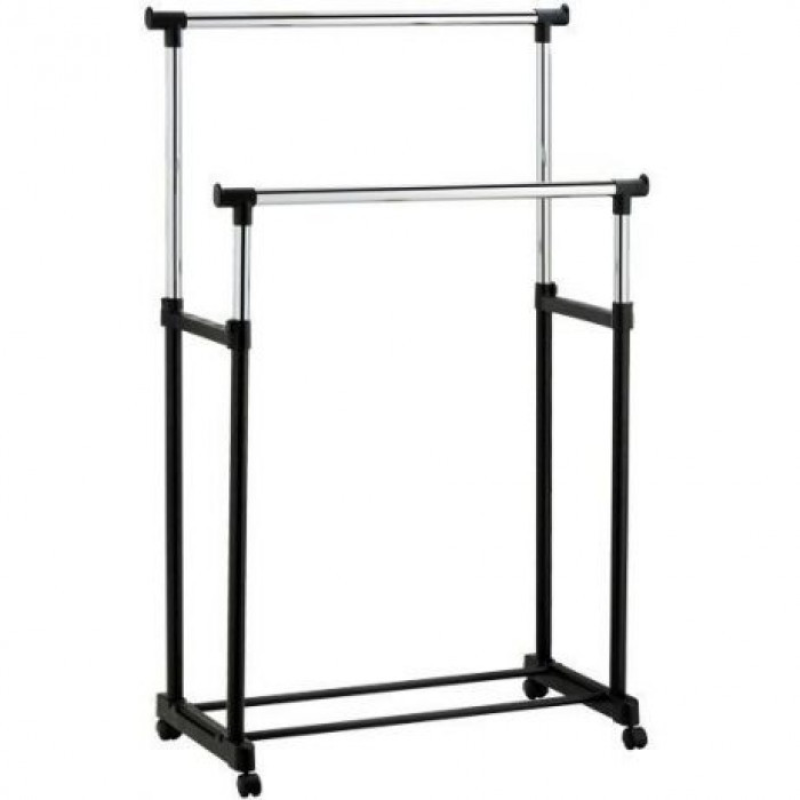 Телескопічна стійка-вішалка Double Pole Clothes Horse Mini, 60×40×130 см, з полицею для взуття та колесами