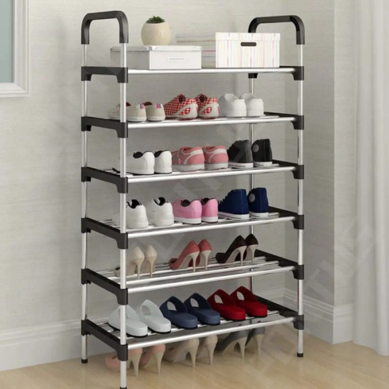 Полка для обуви Shoe Rack TW555, 6 ярусов, 118×56×24 см, металлический органайзер на 18 пар, чёрная