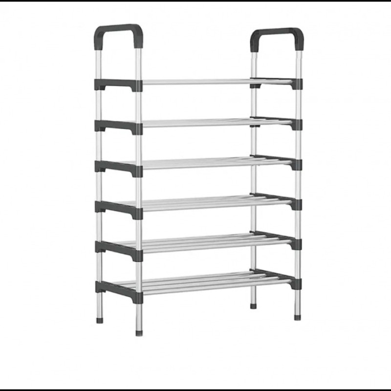 Полка для обуви Shoe Rack TW555, 6 ярусов, 118×56×24 см, металлический органайзер на 18 пар, чёрная