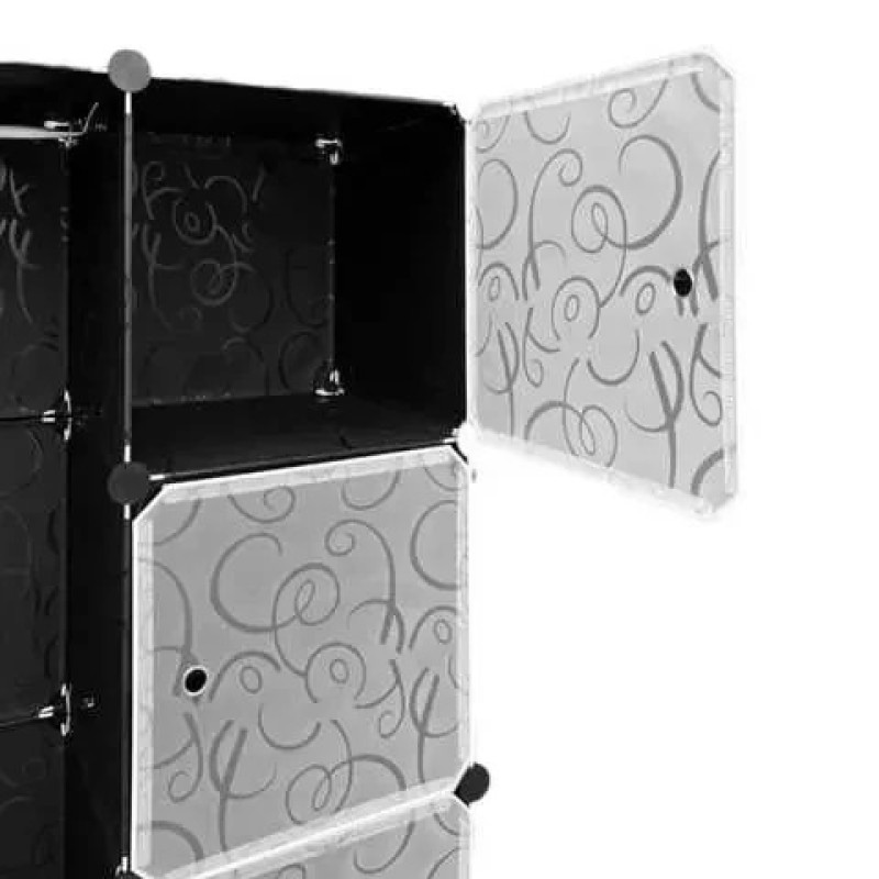 Складной пластиковый шкаф Storage Cube Cabinet MP-26-31, 74×37×110 см, 7 секций, чёрный с дверцами