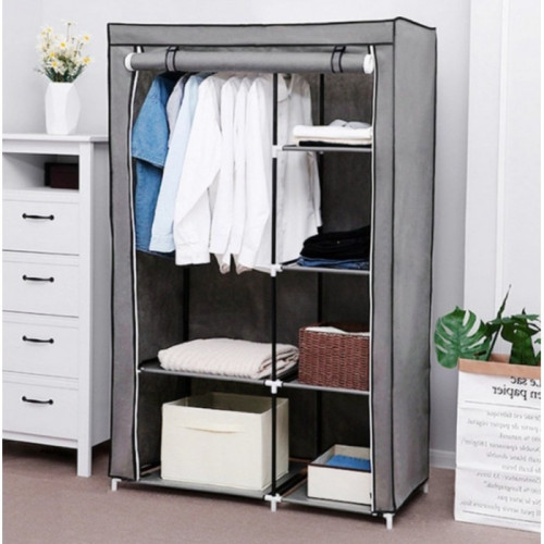 Тканевый шкаф Storage Wardrobe 88105, 105×45×170 см, складной, 2 секции, с чехлом и перекладиной, серый