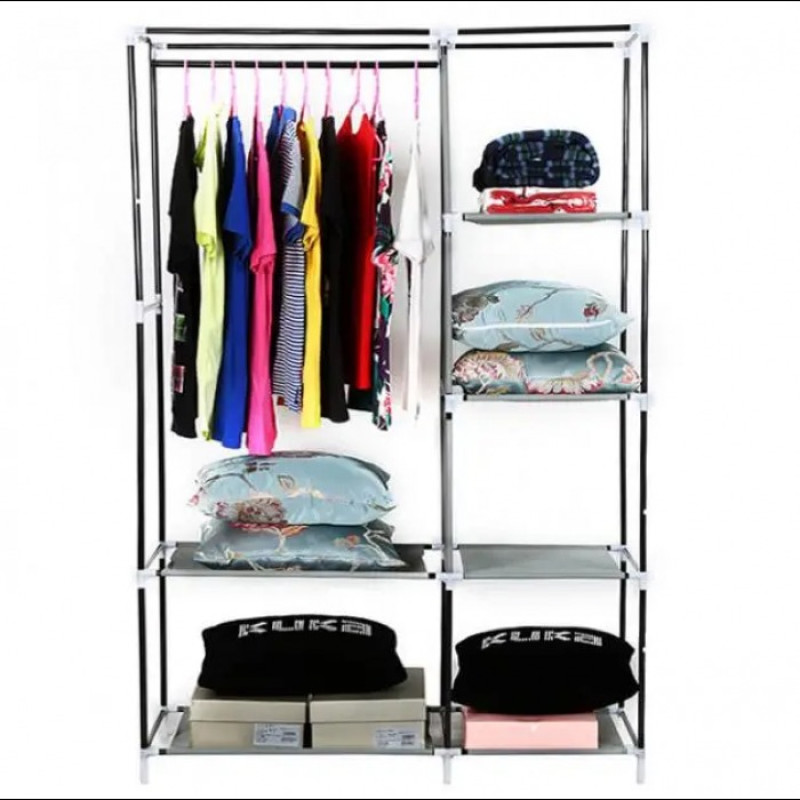 Тканинна шафа Storage Wardrobe 88105, 105×45×170 см, складана, 2 секції, з чохлом і штангою, сіра